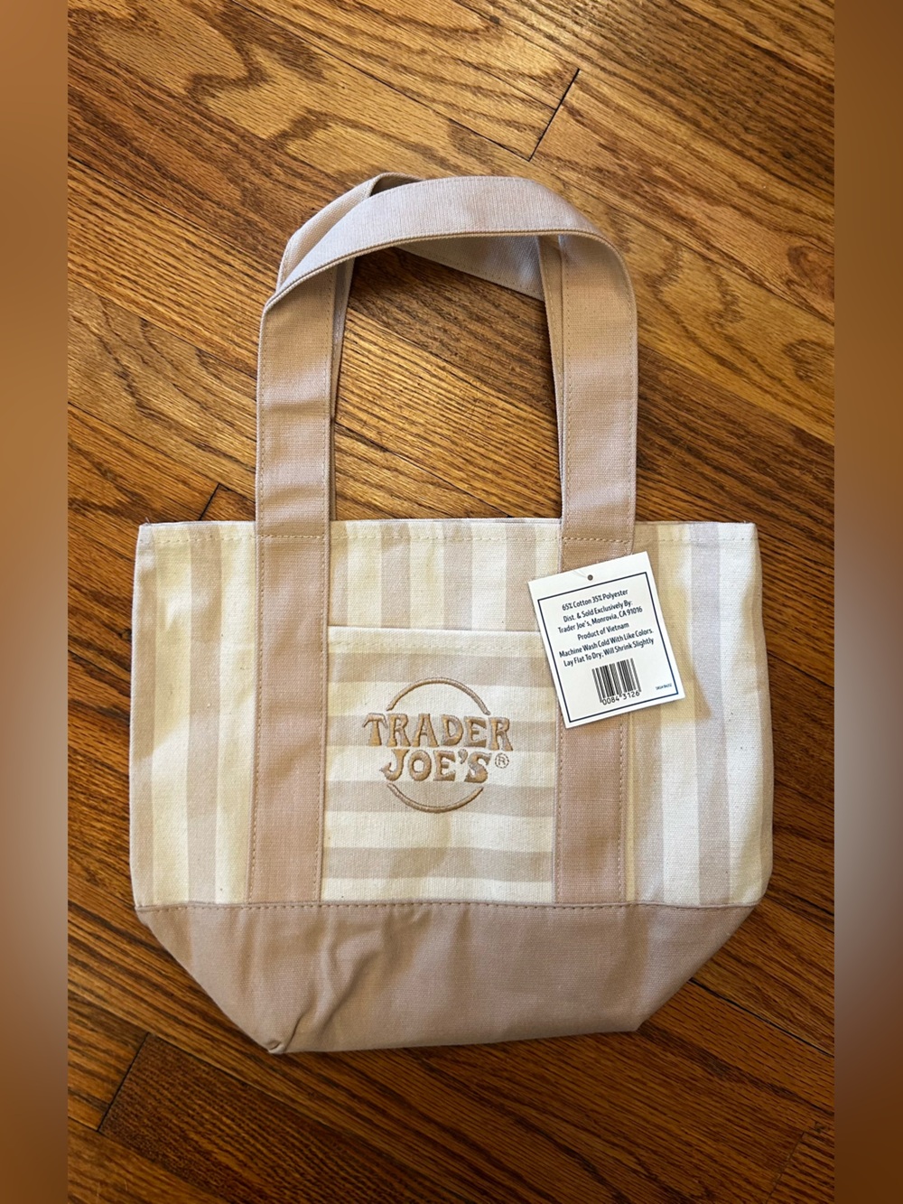 Trader Joe’s Striped Mini Tote - Beige. NWT